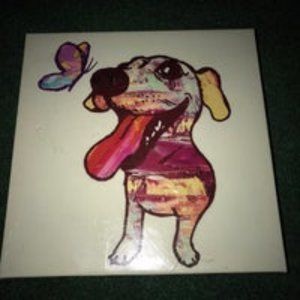 Colorful Dog and Butterfly Canvas Art